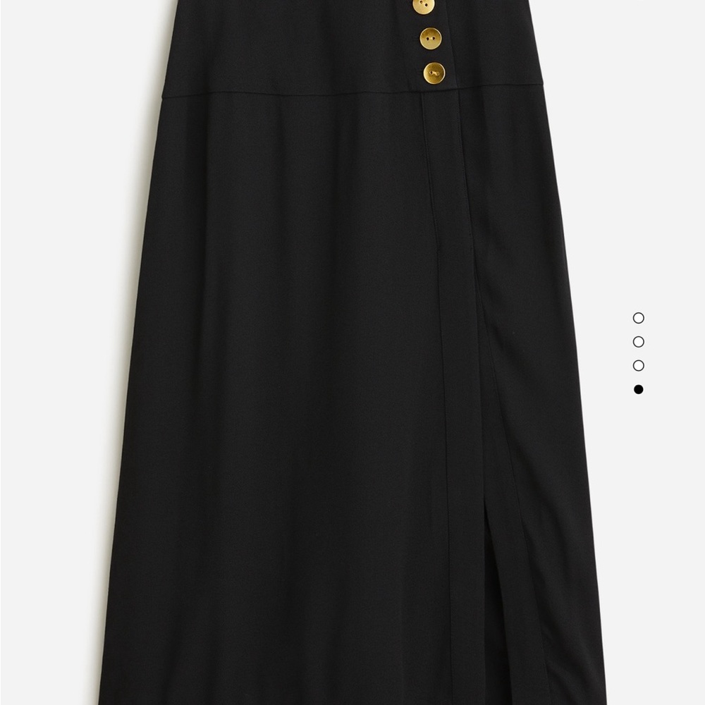 J. Crew black Side-slit crepe midi skirt with gold buttons size 00 regular NWT - Picture 2 of 4